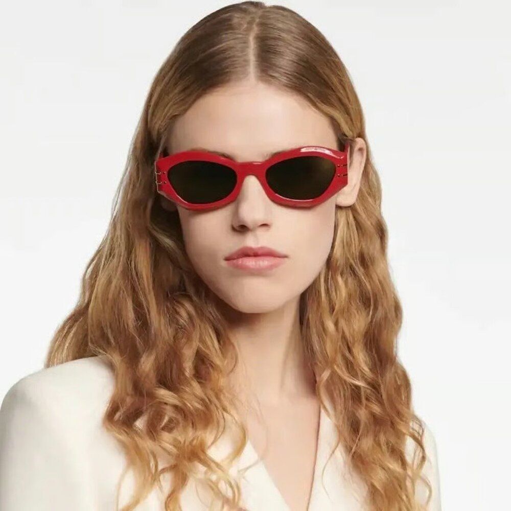 SALE! NEW Dior DIORSIGNATURE B1U 35C0 Shiny Red Green Women Sunglasses - Picture 3 of 12